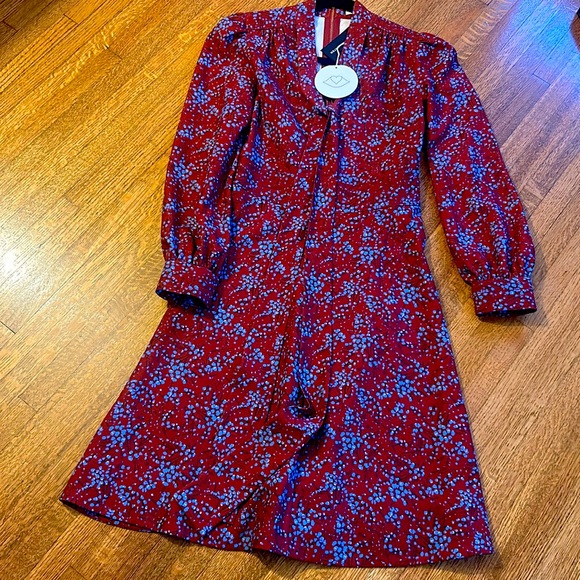 NWT See by Chloe dress, v-neck, tie neck, back zip, floral print - Picture 1 of 4